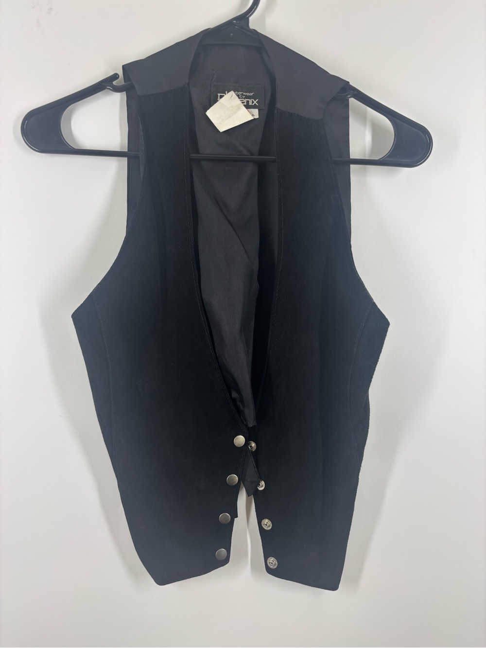 Outerwear by Phoenix Black Leather Tuxedo Vest Western Button Up Small Medium